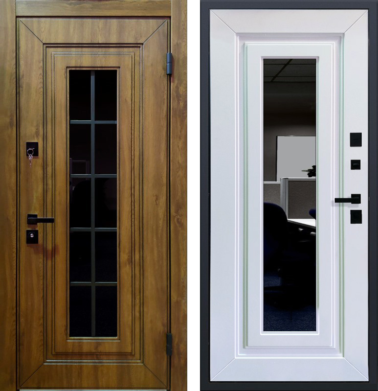 Дверь для загородного дома со стеклом и зеркалом ЛД-810 отделка МДФ