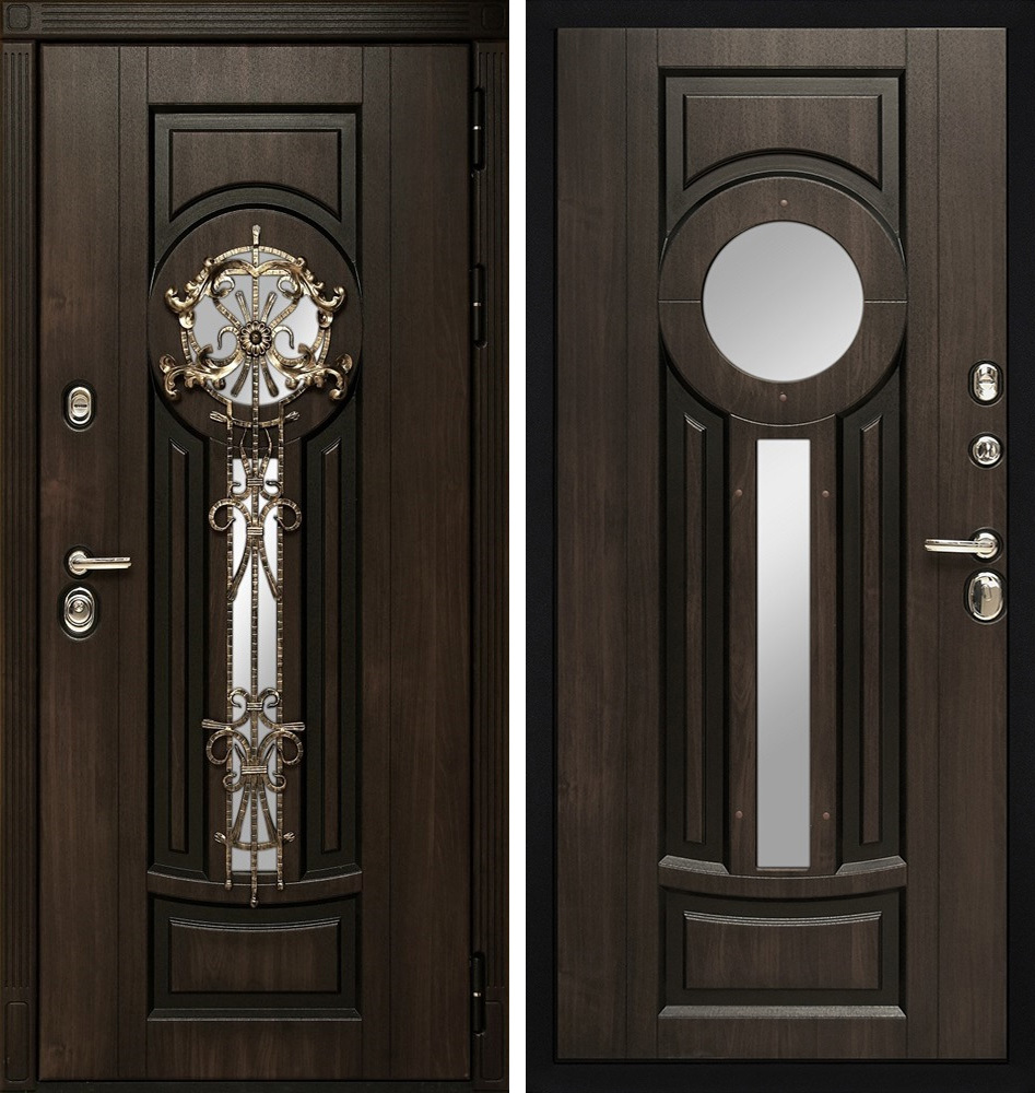 Дверь с отделкой МДФ ЛД-354 стеклопакет и кованый узор для коттеджа или дома